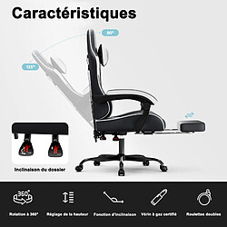 DZMDIP Fauteuil gaming inclinable 90°-135° avec repose-pieds noir et blanc pas cher