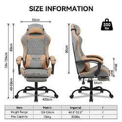 DZMDIP Fauteuil gaming simili cuir respirant avec repose-pieds et rotation 360°, Gris et Marron pas cher