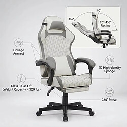 Avis DZMDIP Fauteuil gaming simili cuir respirant avec repose-pieds et rotation 360°, Blanc et Gris