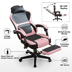 Avis DZMDIP Fauteuil gaming avec Dossier Inclinable 135°,repose-pieds et coussin lombaire,noir et rose