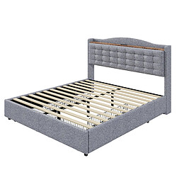 Acheter MIVRAY Lit double adulte 140x200 cm avec USB et 4 tiroirs, tissu rembourré, gris