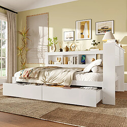 Acheter MIVRAY Lit double 140x200 cm, avec prise et 2 ports USB, MDF et pin, blanc