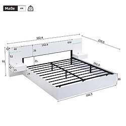 MIVRAY Lit double adulte 180x200 cm, lit en bois, 2 tables de chevet, blanc pas cher