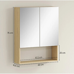 STILVORA Armoire de salle de bain 60/16,6/75 cm chêne en bois et verre avec miroirs pas cher