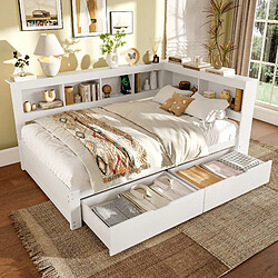 Avis MIVRAY Lit double 140x200 cm, avec prise et 2 ports USB, MDF et pin, blanc