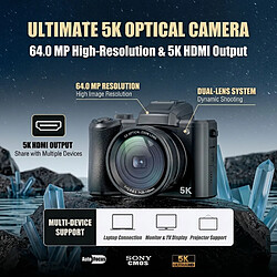VURAHOME Appareil Photo Numérique 5K 64MP Double Objectif 2 batteries 32G DC206X pas cher