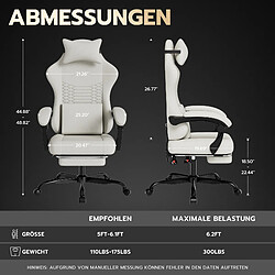 DZMDIP Fauteuil gaming tissu avec massage et repose-pieds rétractable gris clair Blanc pas cher