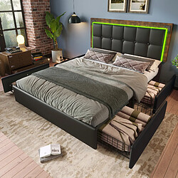 Avis MIVRAY Lit coffre 140x200 cm Lit adulte avec LED et 4 tiroirs, PU, noir