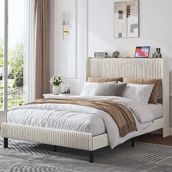 Acheter MIVRAY Lit double 140x200 cm, structure stable, tissu côtelé beige crème