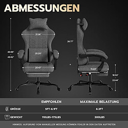 DZMDIP Fauteuil gaming tissu avec massage et repose-pieds rétractable gris clair Gris foncé pas cher
