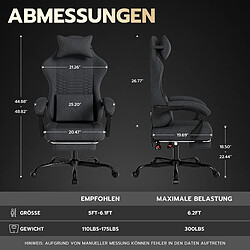 DZMDIP Fauteuil gaming tissu avec massage et repose-pieds rétractable gris clair, noir pas cher