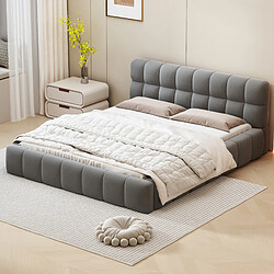 Avis MIVRAY Lit rembourré 140x190 cm, Lit double avec sommier, lin gris