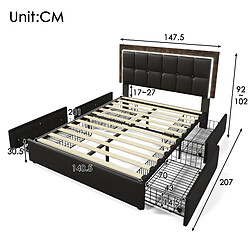 MIVRAY Lit coffre 140x200 cm Lit adulte avec LED et 4 tiroirs, PU, noir pas cher