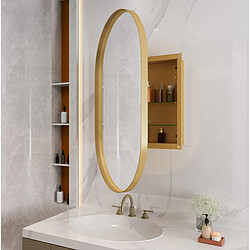 Acheter STILVORA Armoire miroir ovale dorée en métal avec étagères réglables