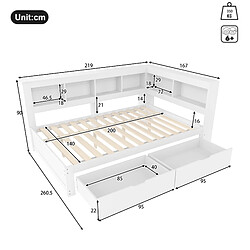 MIVRAY Lit double 140x200 cm, avec prise et 2 ports USB, MDF et pin, blanc pas cher
