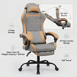 Avis DZMDIP Fauteuil gaming simili cuir respirant avec repose-pieds et rotation 360°, Gris et Marron