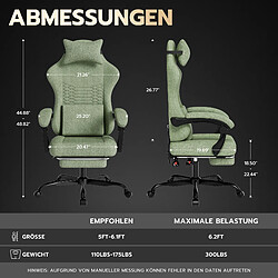 Avis DZMDIP Fauteuil gaming tissu avec massage et repose-pieds rétractable gris clair, vert