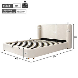 MIVRAY Lit coffre Lit double 180x200 cm, rangement hydraulique, bouclé beige pas cher