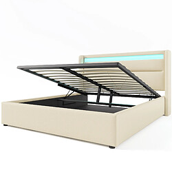 Acheter Lit Coffre Modenvie 140x200 cm avec LED et rangement - Blanc