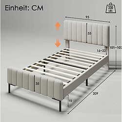 Avis Lit Capitonné Modenvie 90x200 cm - tête de lit réglable - Gris Beige