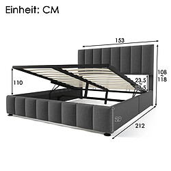 Avis Lit Coffre 140x200 cm - Modenvie - rangement hydraulique et tête réglable - Gris