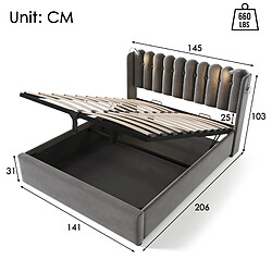 Avis Lit Coffre 140x200 cm Modenvie rangement LED USB Velours Gris sans matelas