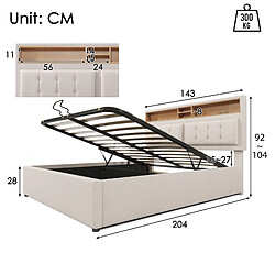 Avis Lit Coffre 140x200 cm Modenvie avec rangement et USB-C en lin beige