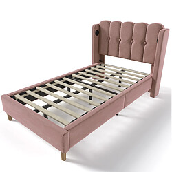 Acheter Lit Simple 90x200 cm Modenvie USB et USB-C en velours rose