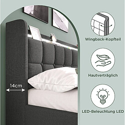 Lit Double Modenvie 140x200 cm - rangement LED USB - Gris pas cher