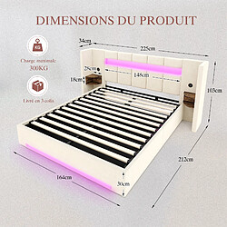 Acheter MIVRAY Lit coffre 160x200 cm, Lit adulte avec ports USB et LED, velours, Beige