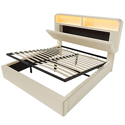 Acheter Lit Coffre Modenvie 140x200 cm - LED - USB - Beige avec matelas
