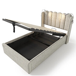 Acheter Lit Coffre 90x200 cm - Modenvie - USB et liseuse - Lin - Beige
