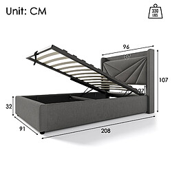 Avis Lit Coffre Modenvie 90x200 cm - rangement USB Type-C - Gris
