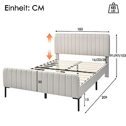 Avis Lit Double 180x200 cm - Modenvie - tete de lit reglable - Lin - Gris Beige