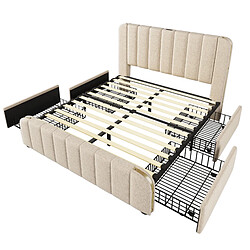 Acheter Lit Double Modenvie 140x200 cm avec 4 tiroirs, USB et USB-C - Beige