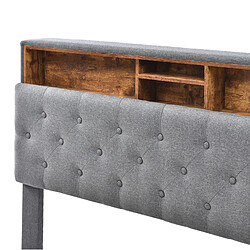 Lit Double Modenvie 140x200 cm avec rangement tête de lit et LED gris pas cher