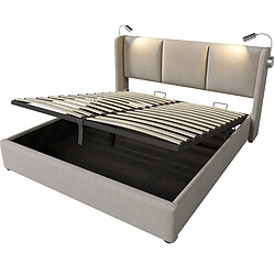 Acheter Lit Coffre Double Modenvie 140x200 cm avec LED et USB Beige