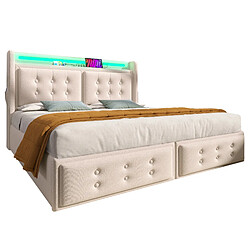 Lit Coffre 140x200 cm - Modenvie - rangement hydraulique - Beige pas cher