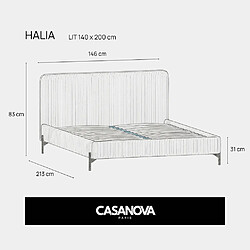 Casanova Lit petit velours côtelé Gris clair 140x200cm pas cher