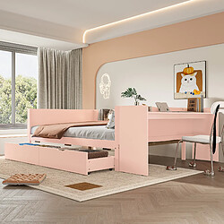 Acheter MIVRAY Lit adulte 140x200 cm avec bureau et tiroirs, bois, rose