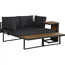 Avis Habitat Et Jardin Salon de jardin canapé d'angle modulable décor imitation bois [ ]Sylva[ ] - 4 places - Gris