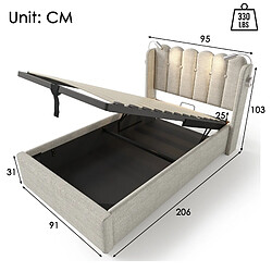 Avis Lit Coffre 90x200 cm - Modenvie - USB et liseuse - Lin - Beige