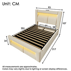 Avis Lit Coffre 90x200 cm Modenvie rangement hydraulique LED Beige