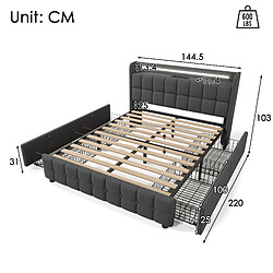Avis Lit Double Modenvie 140x200 cm - rangement LED USB - Gris