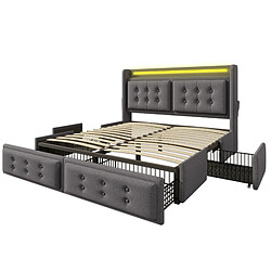 Acheter Lit Coffre 160x200 cm Modenvie rangement LED USB avec 4 tiroirs Gris