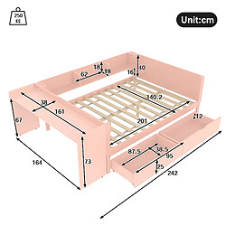 MIVRAY Lit adulte 140x200 cm avec bureau et tiroirs, bois, rose pas cher