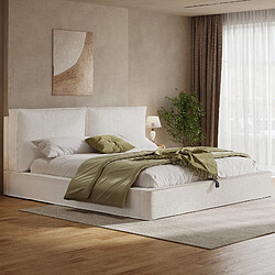 Avis MIVRAY Lit coffre 180x200 cm, Tête de lit rembourré, bouclé beige