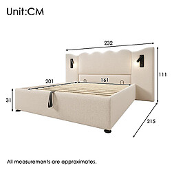 MIVRAY Lit coffre adulte 160x200 cm avec lampe de lecture et USB C, lin beige pas cher