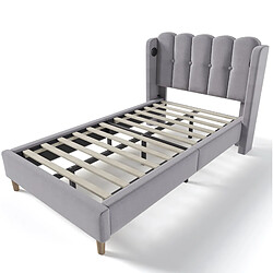 Acheter Lit Simple 90x200 cm - Modenvie - USB-C avec sommier - Lin - Gris - avec matelas inclus