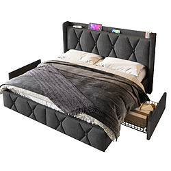 Lit Coffre 160x200 cm Modenvie rangement 4 tiroirs USB Gris pas cher